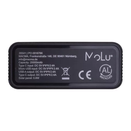 MoLu Tallahassee napelemes powerbank, 20.000 mAh