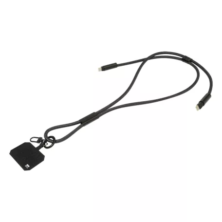 HolCharge 60 W-os RPET mobiltartós nyakpánt kábellel