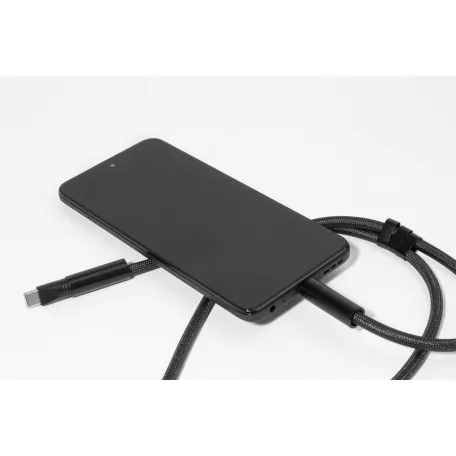 HolCharge 60 W-os RPET mobiltartós nyakpánt kábellel