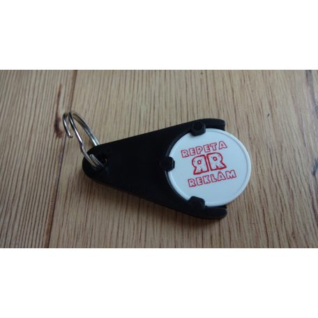 Műanyag bevásárló kulcstartó és bevásárlókocsi érme