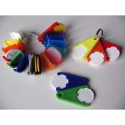 Műanyag bevásárló kulcstartó és bevásárlókocsi érme