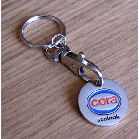 Cora bevásárló kulcstartó és bevásárlókocsi érme