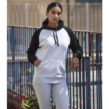 Just Hoods AWJH009 unisex pulóver kontrasztos ujjakkal és kapucnival