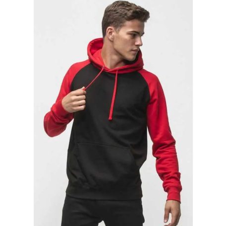Just Hoods AWJH009 unisex pulóver kontrasztos ujjakkal és kapucnival