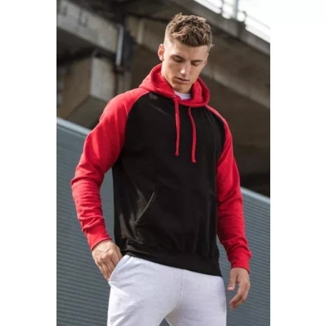 Just Hoods AWJH009 unisex pulóver kontrasztos ujjakkal és kapucnival