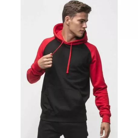Just Hoods AWJH009 unisex pulóver kontrasztos ujjakkal és kapucnival