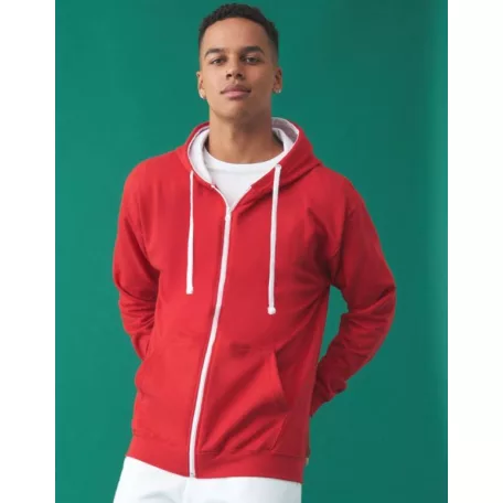 Just Hoods JH053 unisex cipzáras pulóver kontrasztos kapucnival