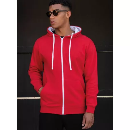 Just Hoods JH053 unisex cipzáras pulóver kontrasztos kapucnival