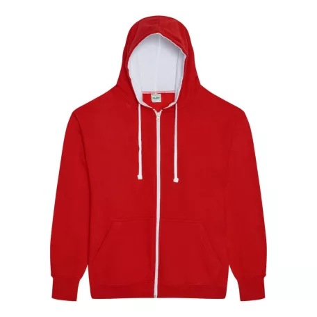 Just Hoods JH053 unisex cipzáras pulóver kontrasztos kapucnival