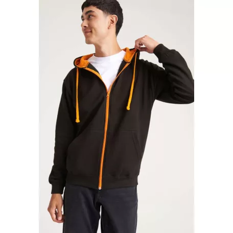 Just Hoods JH053 unisex cipzáras pulóver kontrasztos kapucnival