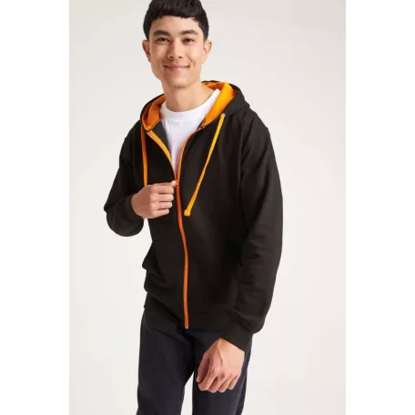 Just Hoods JH053 unisex cipzáras pulóver kontrasztos kapucnival
