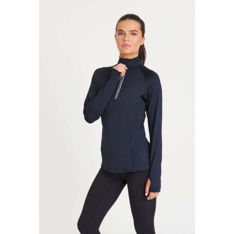 Just Cool JC035 női hosszúujjú, félcipzáras technikai póló fényvisszaverő kidolgozással