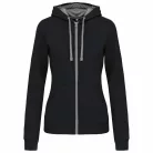 Kariban KA467 női cipzáros pulóver kontrasztos kapucnival