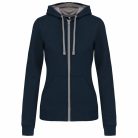 Kariban KA467 női cipzáros pulóver kontrasztos kapucnival