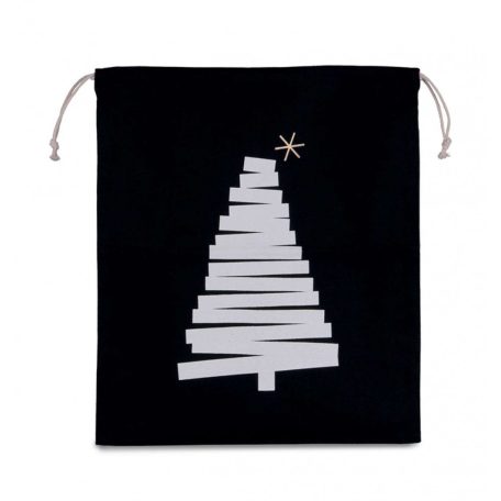 Kimood karácsonyfa mintás pamut zsák, fekete