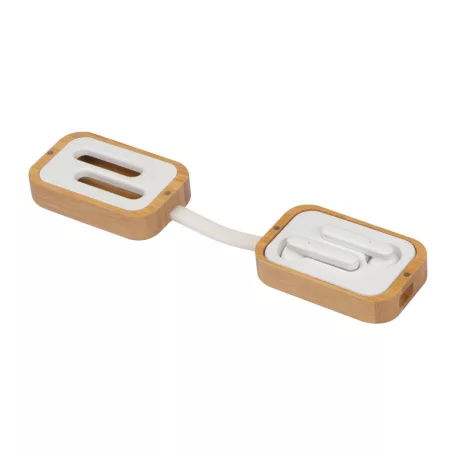 Bluetooth fülhallgató bambusz dobozban