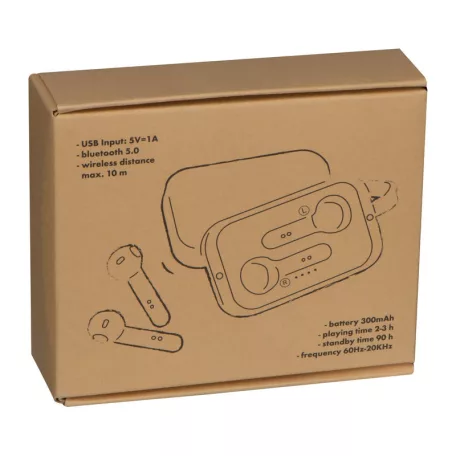 Bluetooth fülhallgató bambusz dobozban