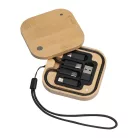 USB töltőkábel készlet bambusz dobozban