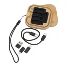 USB töltőkábel készlet bambusz dobozban