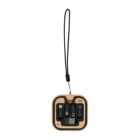 USB töltőkábel készlet bambusz dobozban