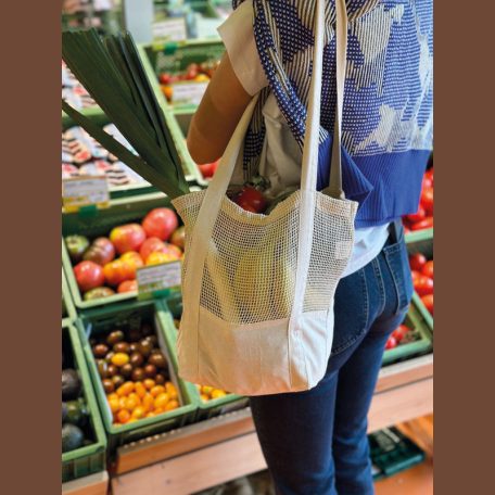 Vászontáska hálós anyagból, 150 gr/m²