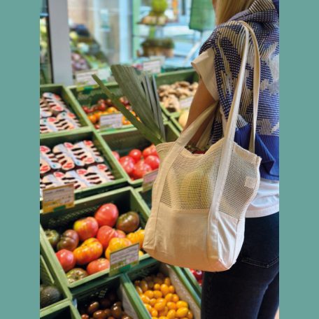 Vászontáska hálós anyagból, 150 gr/m²