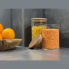 Boroszilikát üvegedény fenyőfa tetővel, 700 ml