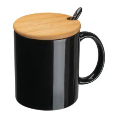 Kerámia bögre kanállal és bambusz tetővel, 300 ml