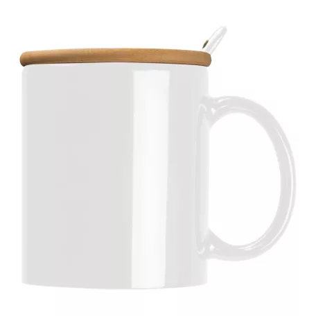 Kerámia bögre kanállal és bambusz tetővel, 300 ml