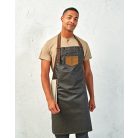 PR136 'DIVISION' viaszos kinézetű farmer nyakpántos kötény műbőr kiegészítőkkel