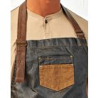 PR136 'DIVISION' viaszos kinézetű farmer nyakpántos kötény műbőr kiegészítőkkel