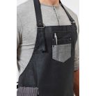 PR136 'DIVISION' viaszos kinézetű farmer nyakpántos kötény műbőr kiegészítőkkel