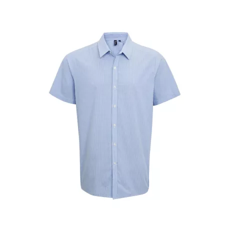PR221 Férfi rövidujjú pamut ing, világoskék/fehér