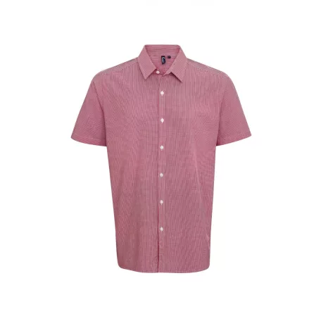 PR221 Férfi rövidujjú pamut ing, piros/fehér