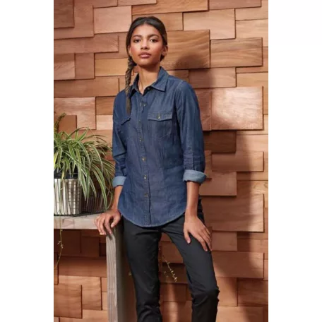 PR322 WOMEN'S JEANS STITCH DENIM SHIRT