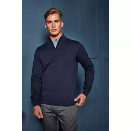 PR695 nyakcipzáras kötött férfi pulóver