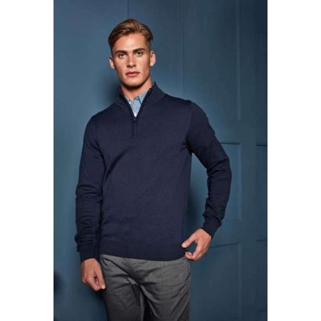 PR695 nyakcipzáras kötött férfi pulóver